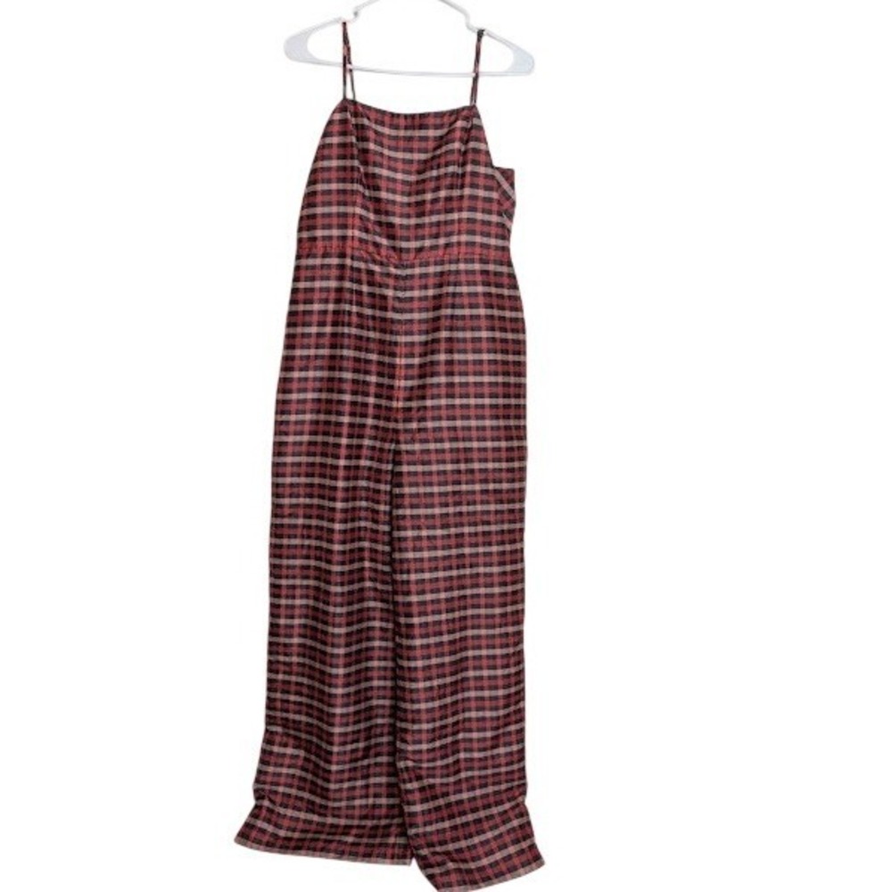 Anthropologie Hutch Plaid Bow Jumpsuit Spaghetti Strap Size 8 Red Black Event‎